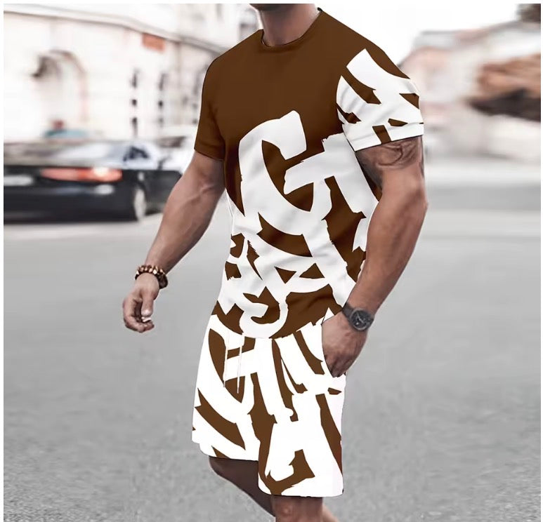 Men's Summer Trend Big Font T-shirt Shorts Set
