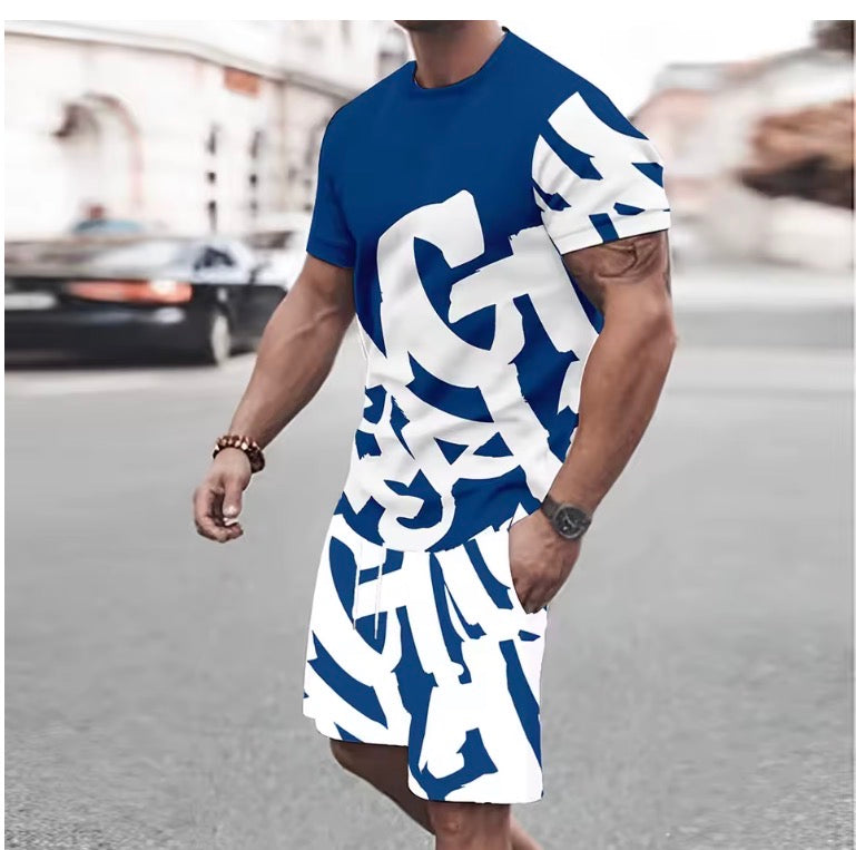 Men's Summer Trend Big Font T-shirt Shorts Set