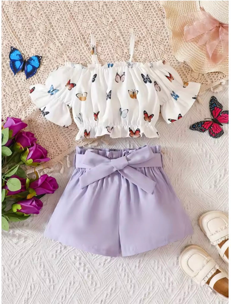 Summer Casual Fashion Butterfly Print Camisole Set 2-Piece