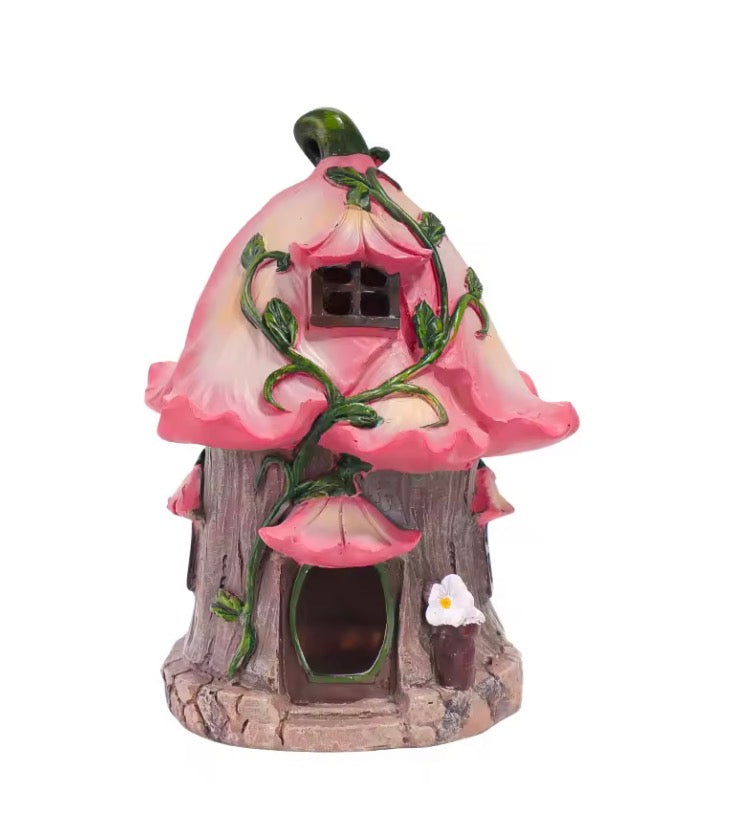 Mushroom House Sculpture with Solar Light