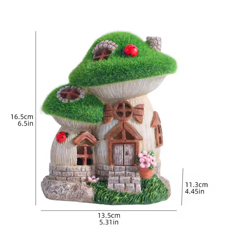 Mushroom House Sculpture with Solar Light