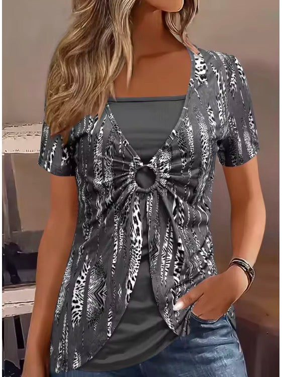 Elegant Square Neck Women's Short Sleeve T-Shirt