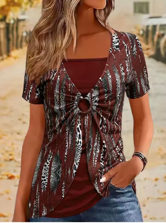 Elegant Square Neck Women's Short Sleeve T-Shirt