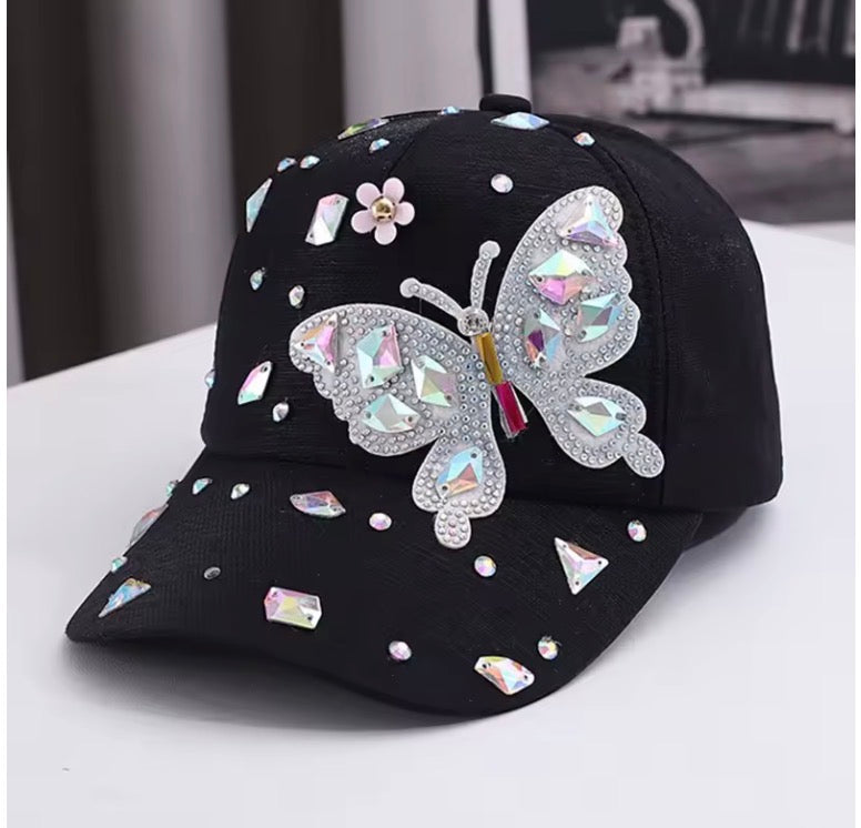 Colorful Rhinestone Butterfly Baseball Cap,