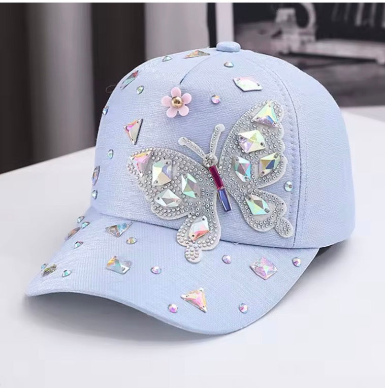 Colorful Rhinestone Butterfly Baseball Cap,