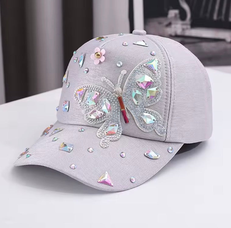 Colorful Rhinestone Butterfly Baseball Cap,