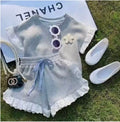 Girls Clothes Set Cotton Lace Patchwork