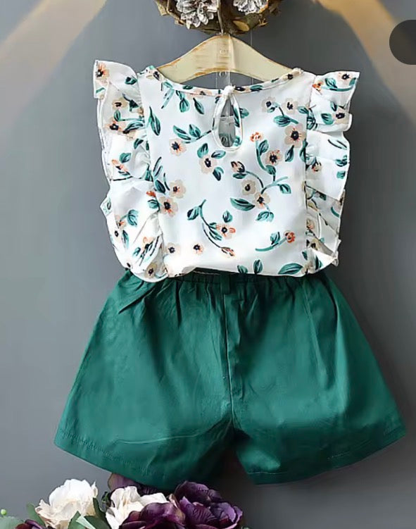 Ruffle Sleeveless T-shirt+Skirt 2PCS Set