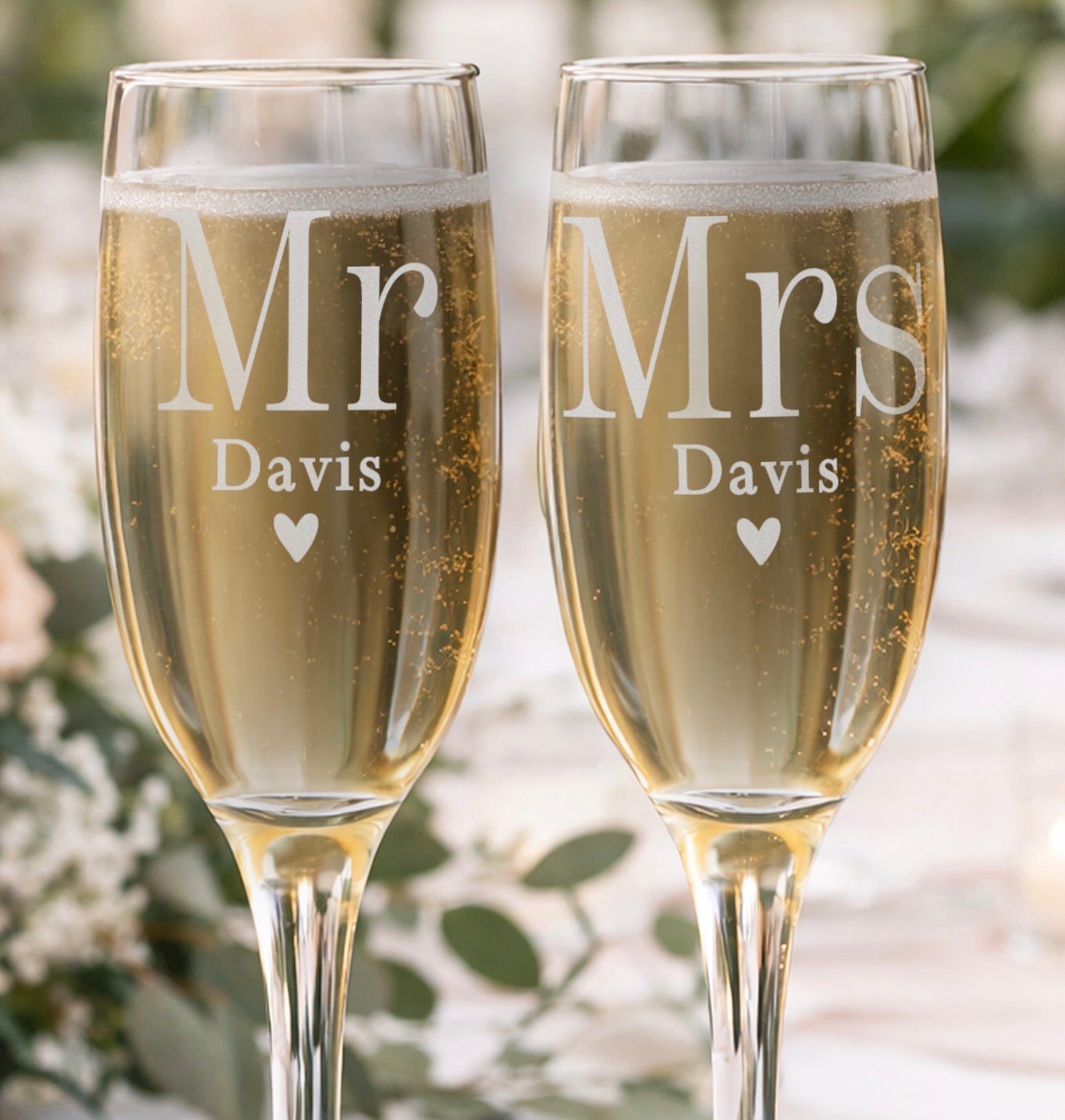Personalised Mr & Mrs Pair of Flute Glasses