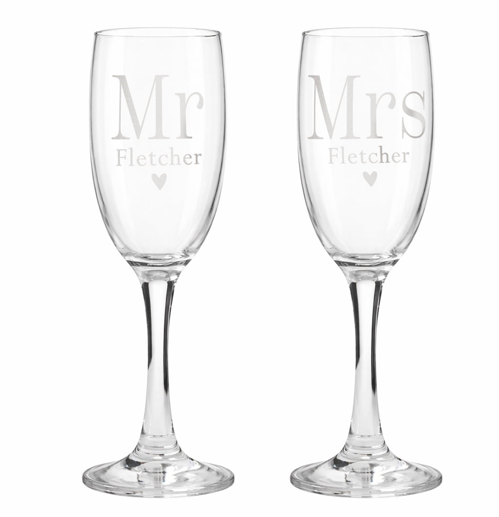 Personalised Mr & Mrs Pair of Flute Glasses