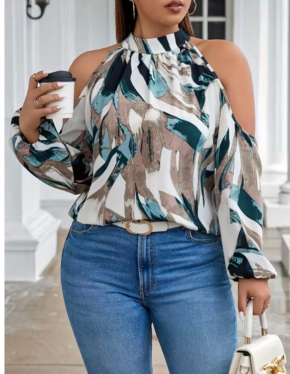 Plus Size Spring Autumn Women Elegant Halter Shirt