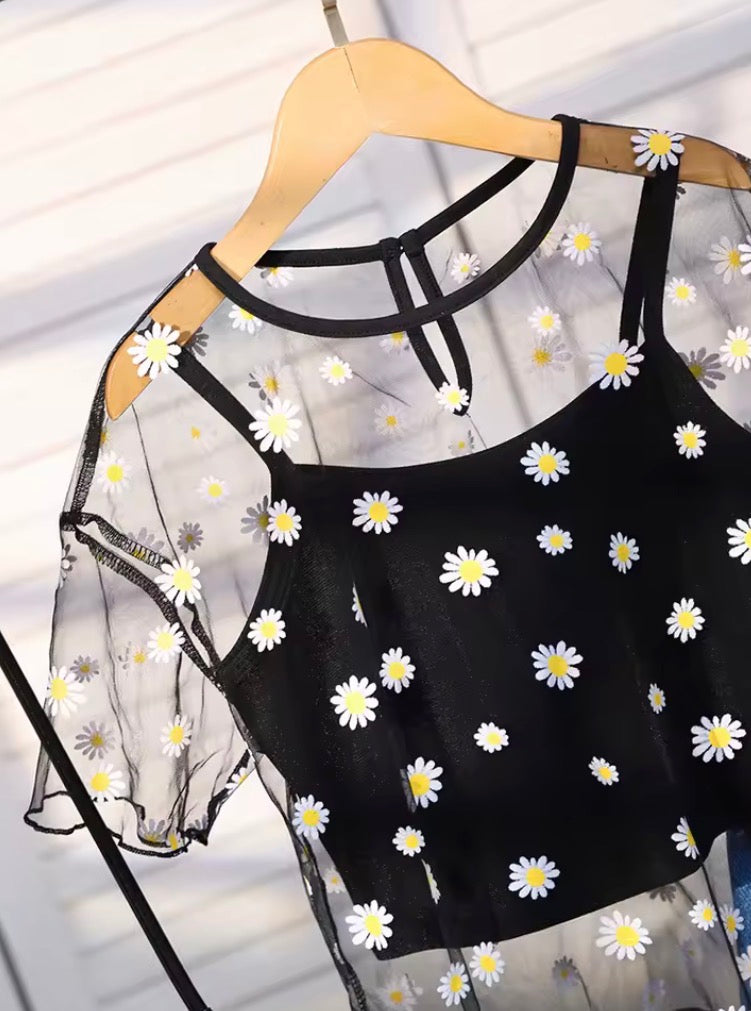 Three Piece Set Of Cute And Fresh Thin Printed Pullover