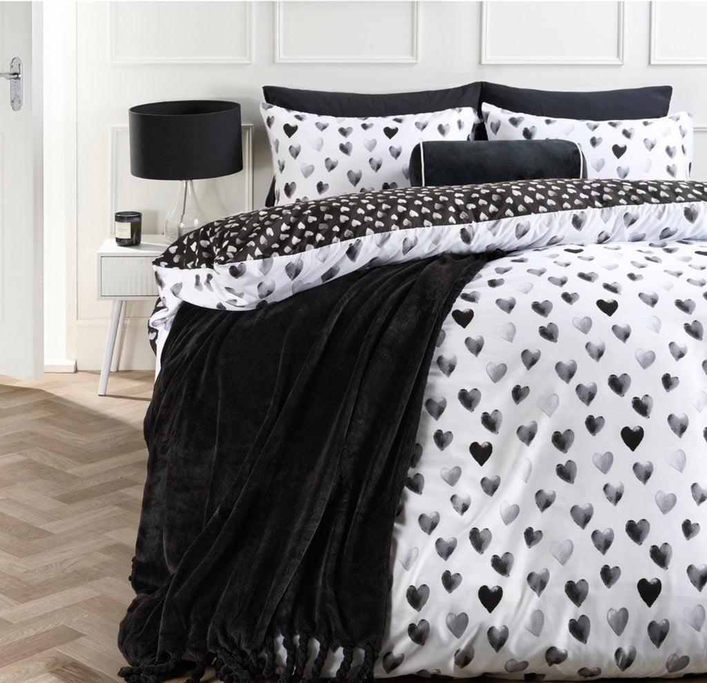 Heart Print Reversible Watercolour Duvet Cover Set