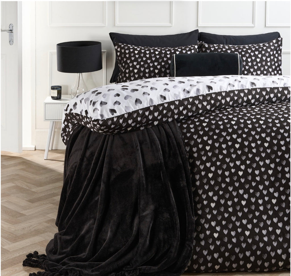Heart Print Reversible Watercolour Duvet Cover Set