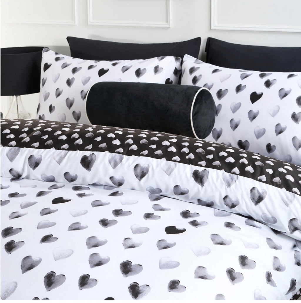Heart Print Reversible Watercolour Duvet Cover Set