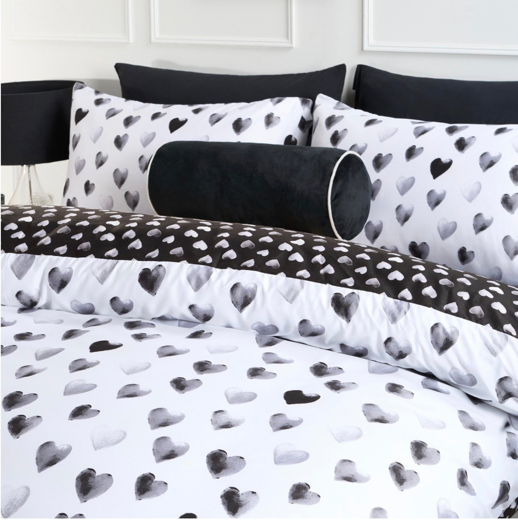 Heart Print Reversible Watercolour Duvet Cover Set
