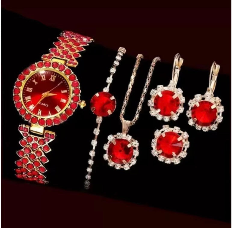6PCS Elegant Women's Fashion Jewelry and Watch Set