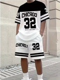 Men's Chicago-Themed Relaxed Set Size 32 Printed T-Shirt and Shorts Set