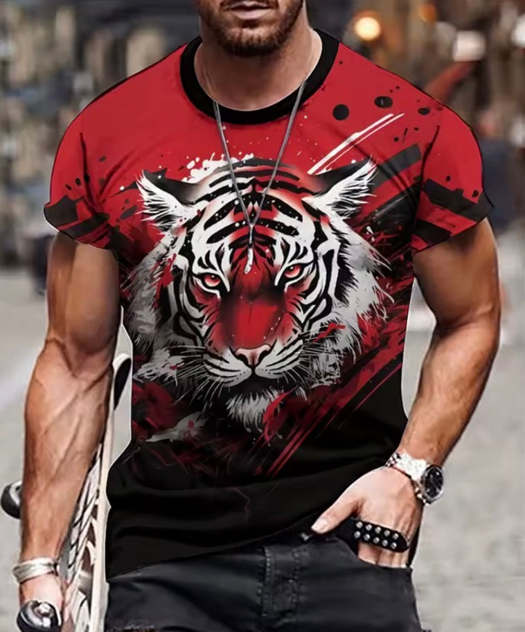 Mens Lion Print Short Sleeve Crew Neck T-Shirt