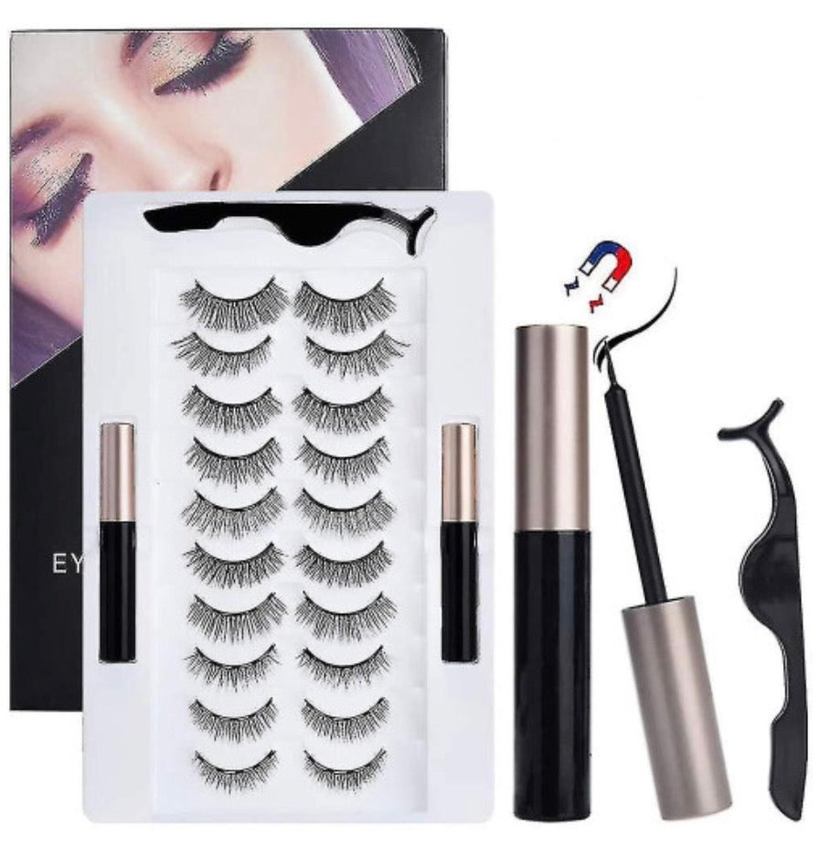 10 Pairs Magnetic Eyelashes And 2 Eyeliner Set