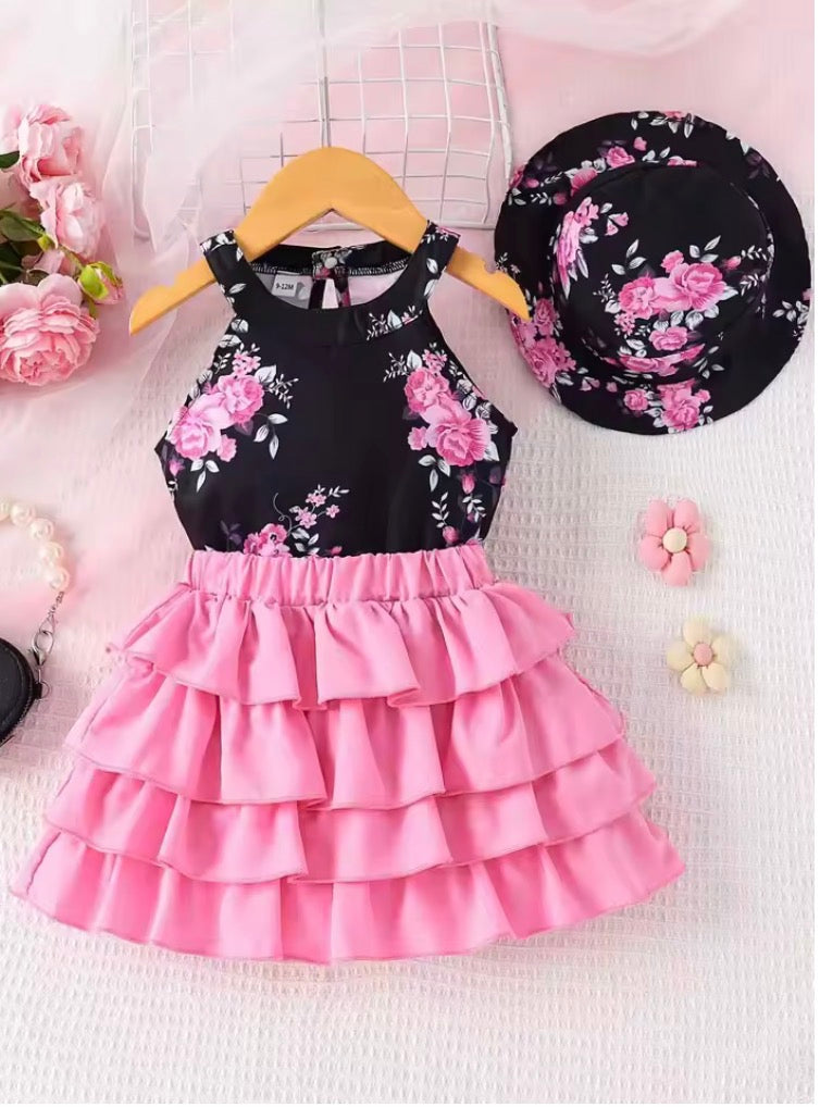 Girl Black & Pink Floral 3pcs Set