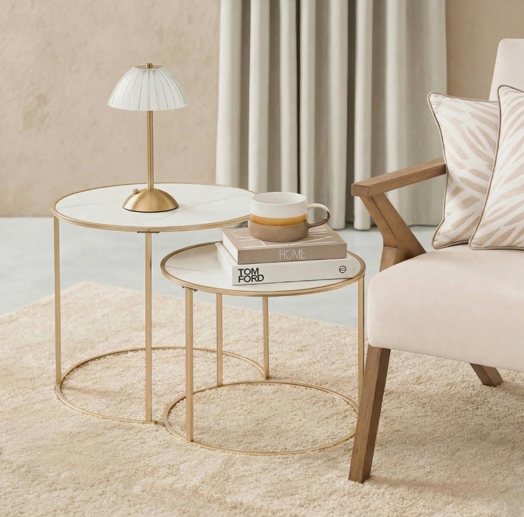 Manhattan Marble Effect Nest of 2 Round Side Tables
