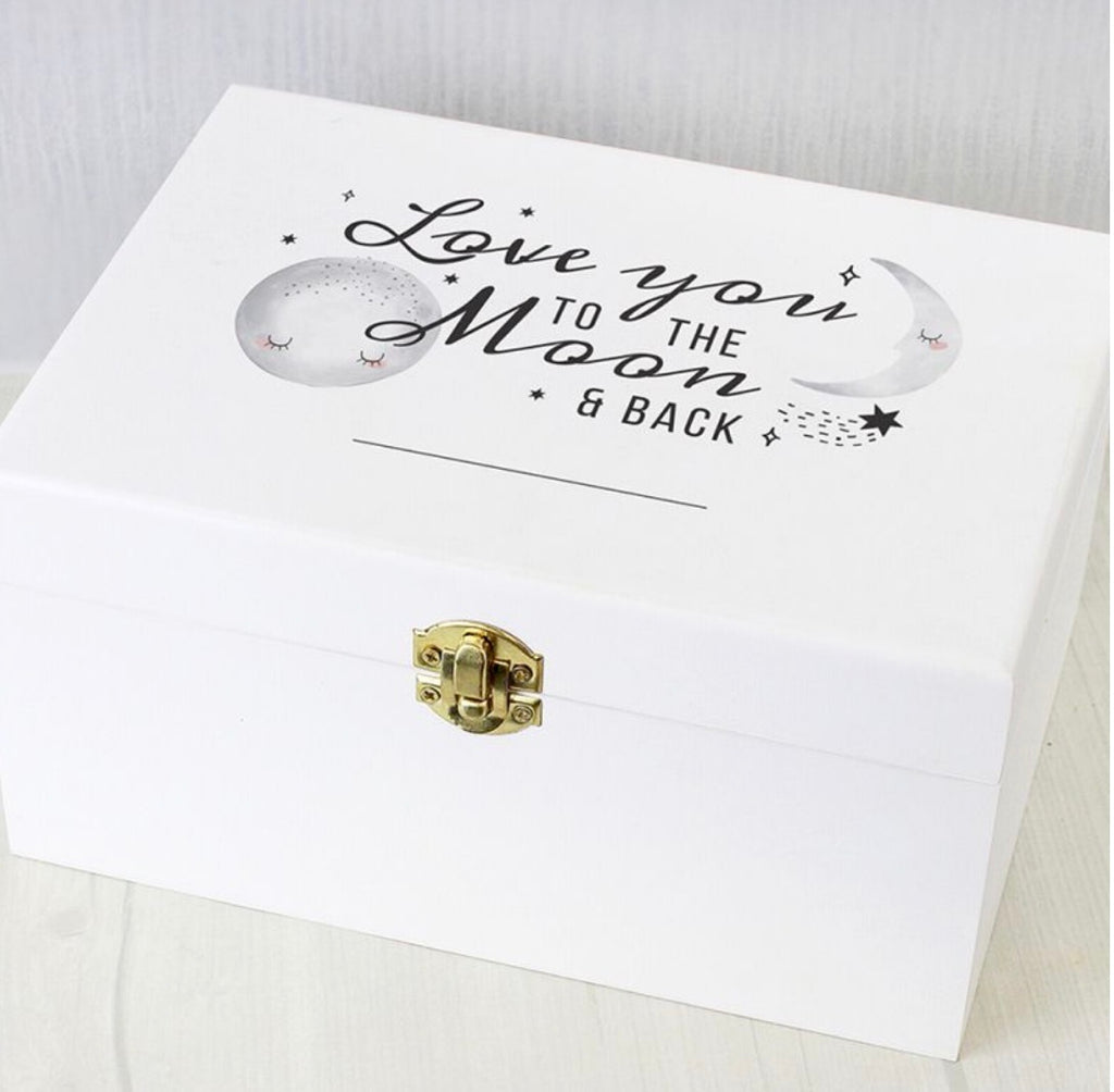 Personalised Baby To The Moon and Back White Wooden Keepsake Box
