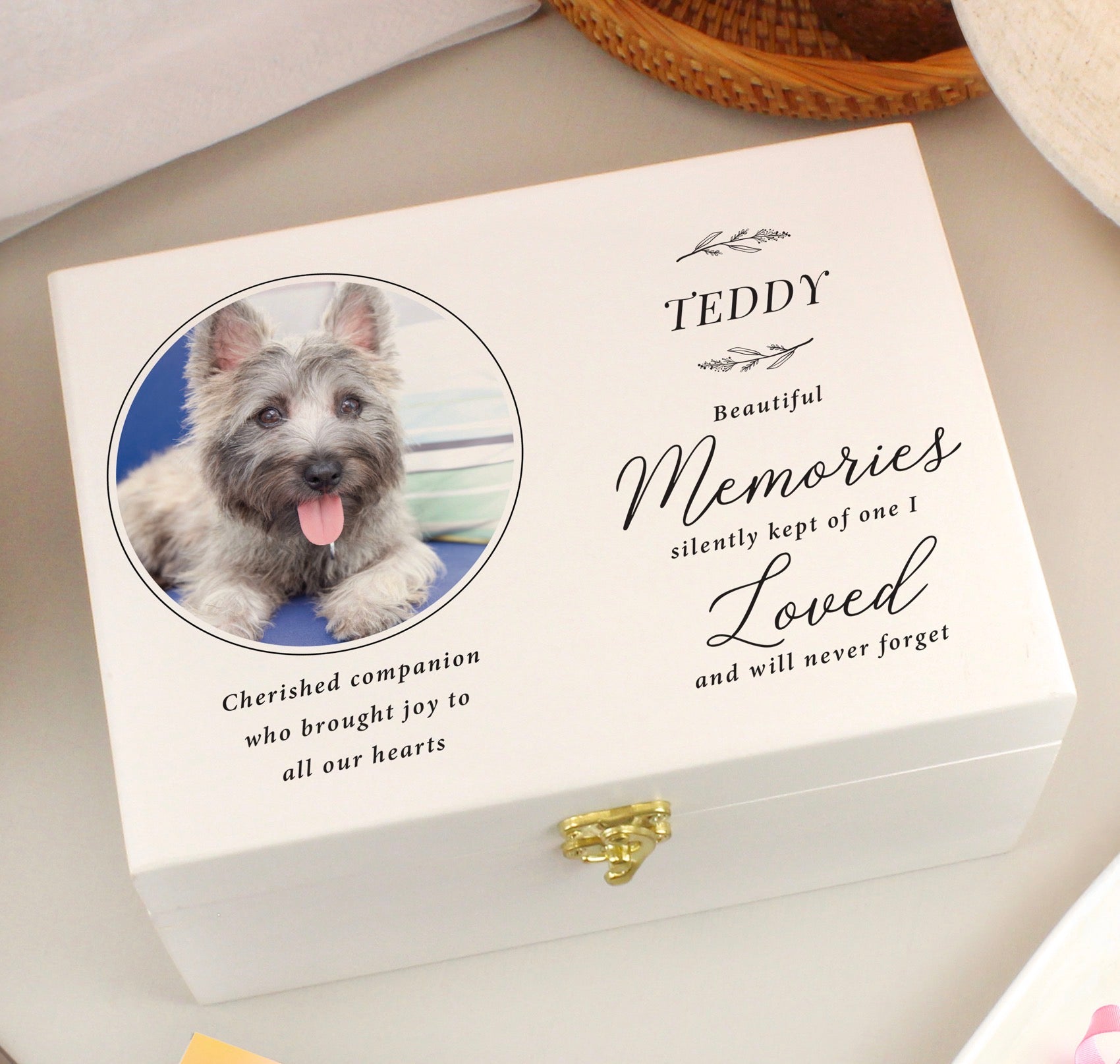 Personalised Memorial Photo Upload White Wooden Box