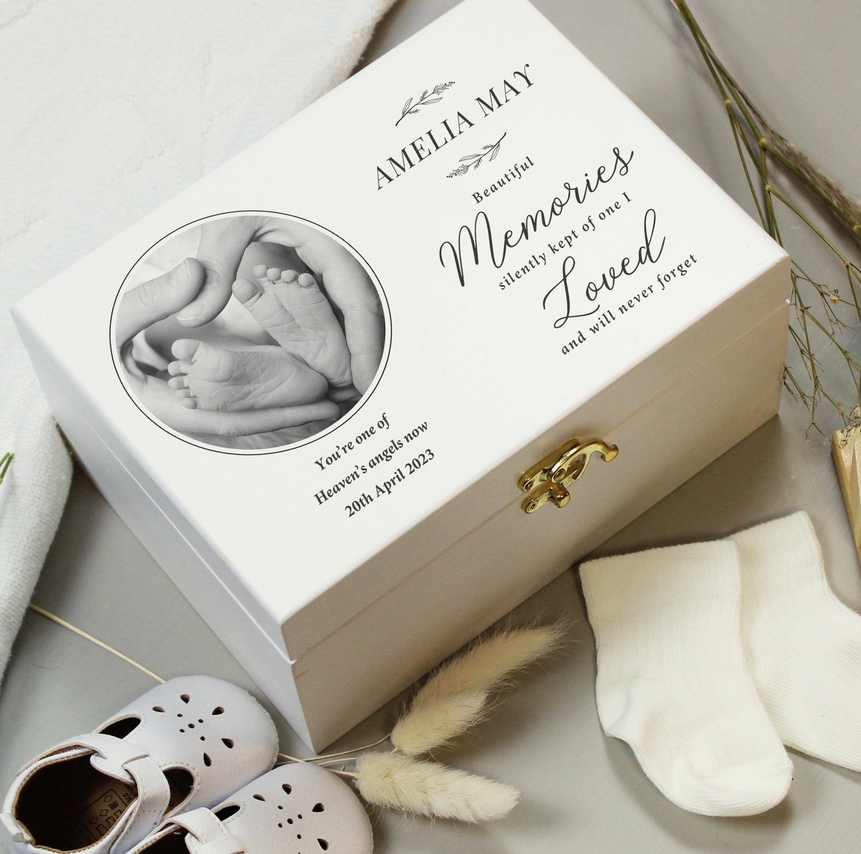 Personalised Memorial Photo Upload White Wooden Box