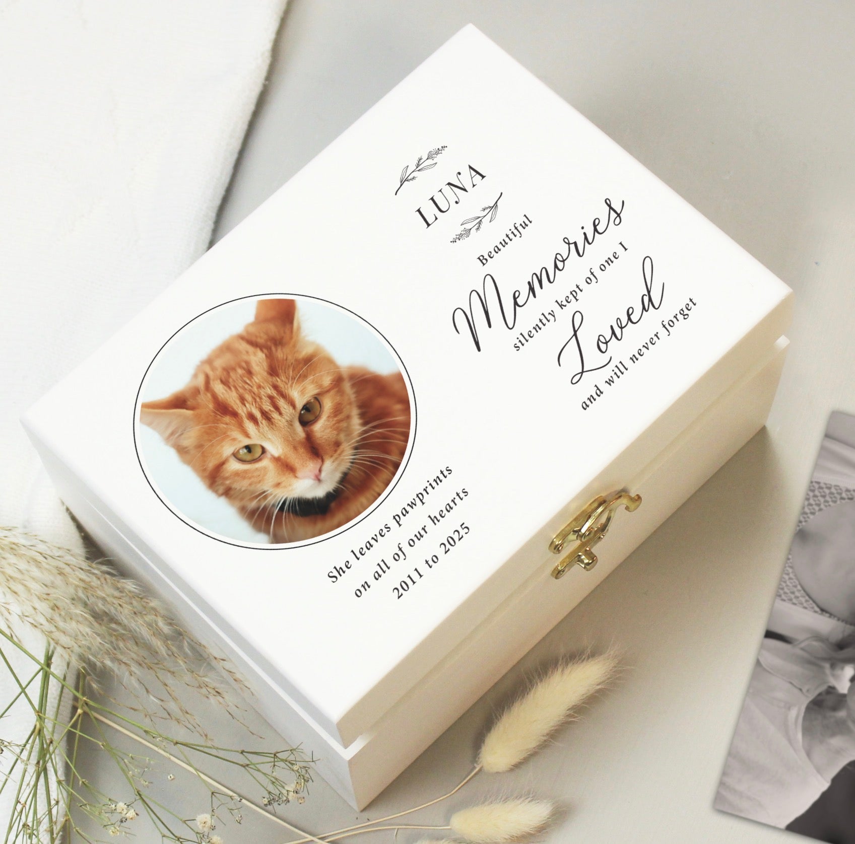 Personalised Memorial Photo Upload White Wooden Box