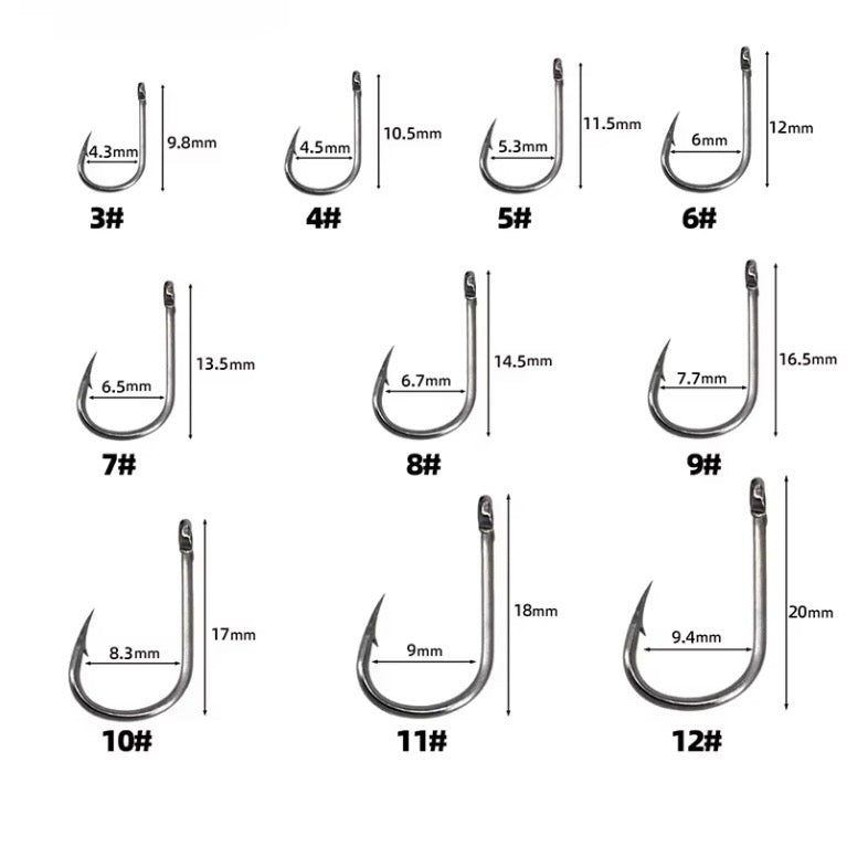 Fishing Hooks Carbon Steel Strong Sharp Silver Circle Fishhook