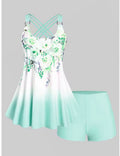 Floral Print Crisscross Modest Tankini Swimsuit
