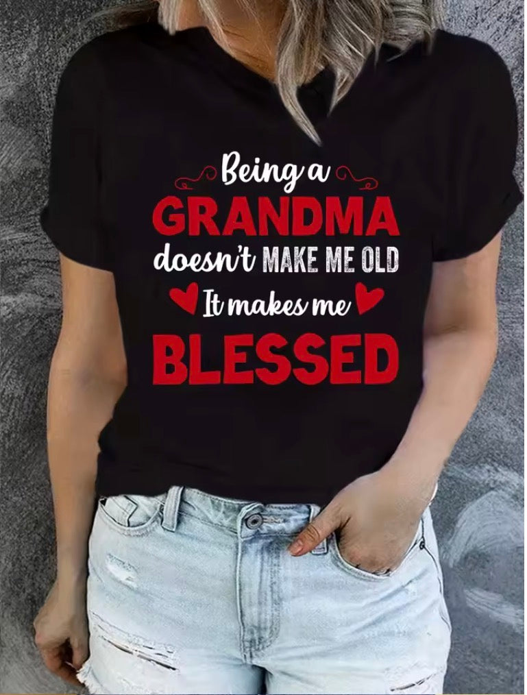 Blessed Grandma Print T-Shirt