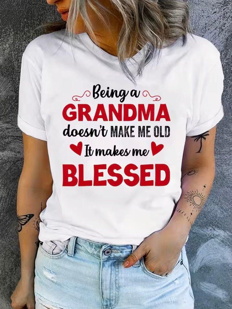 Blessed Grandma Print T-Shirt