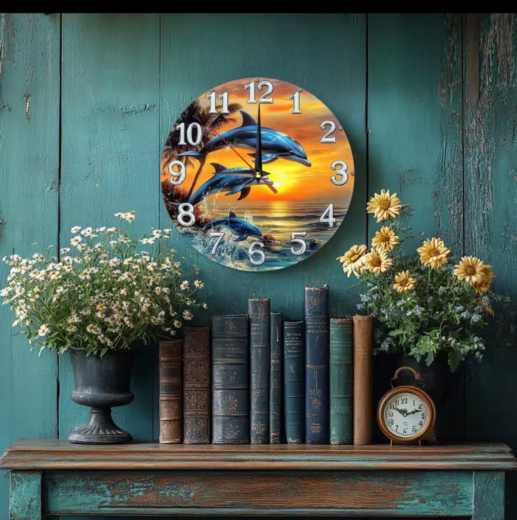 Dolphin Sunset Wall Clock