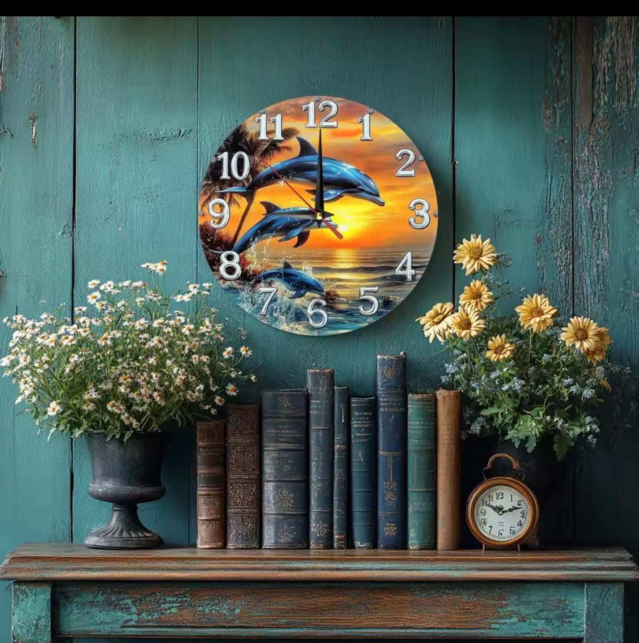 Dolphin Sunset Wall Clock