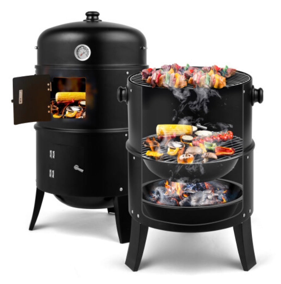 3 in 1 Temperature Display BBQ Grill Charcoal Smoker