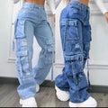 High Waist Multi Pocket Loose Fit Women's Jeans