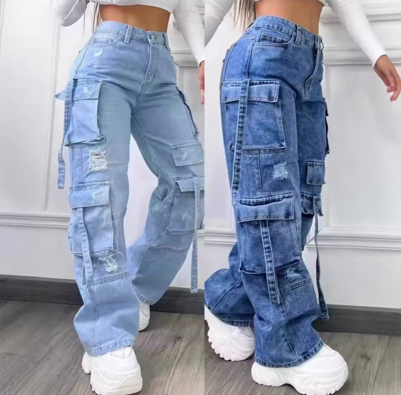 High Waist Multi Pocket Loose Fit Women's Jeans