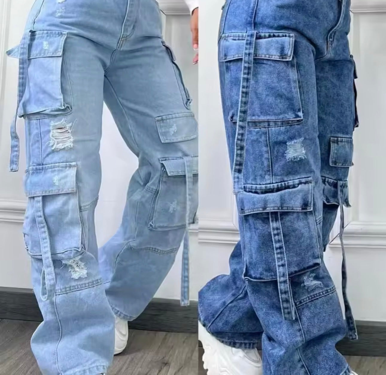High Waist Multi Pocket Loose Fit Women's Jeans