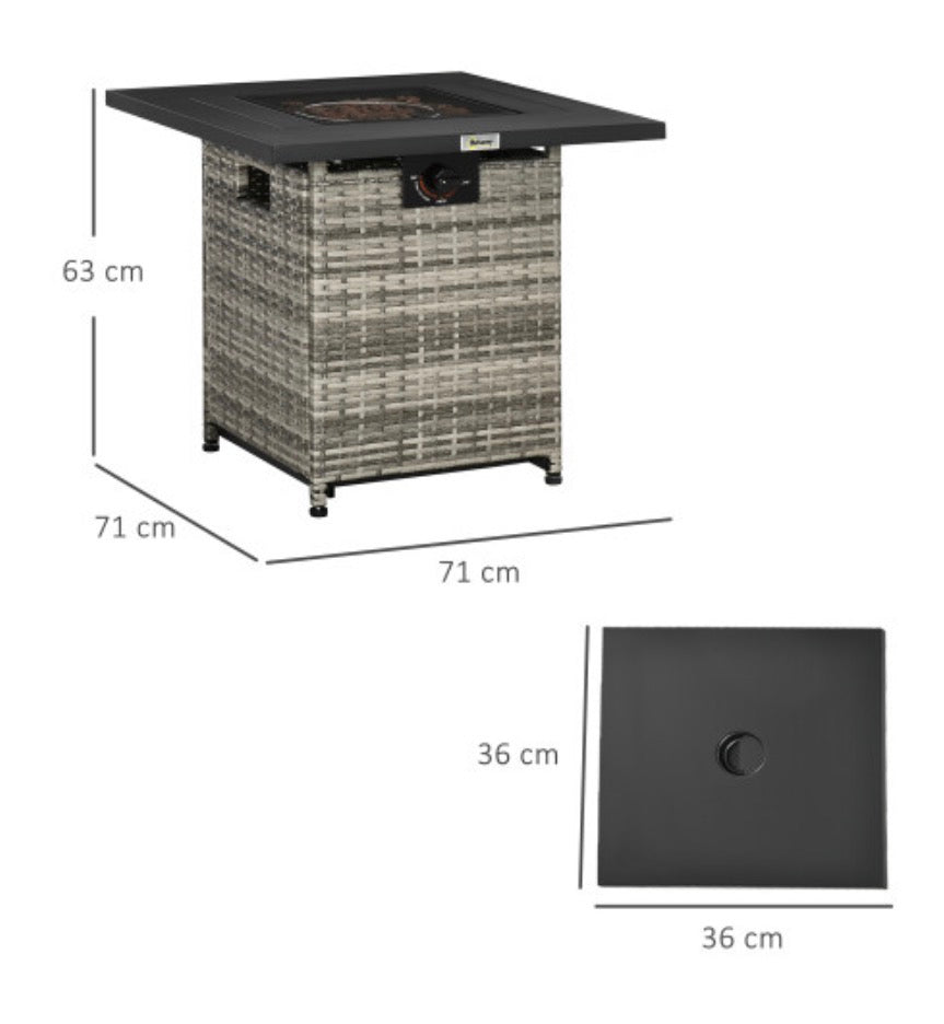 Fire Pit Table w/ Rain Cover, Mesh Lid & Lava Stone