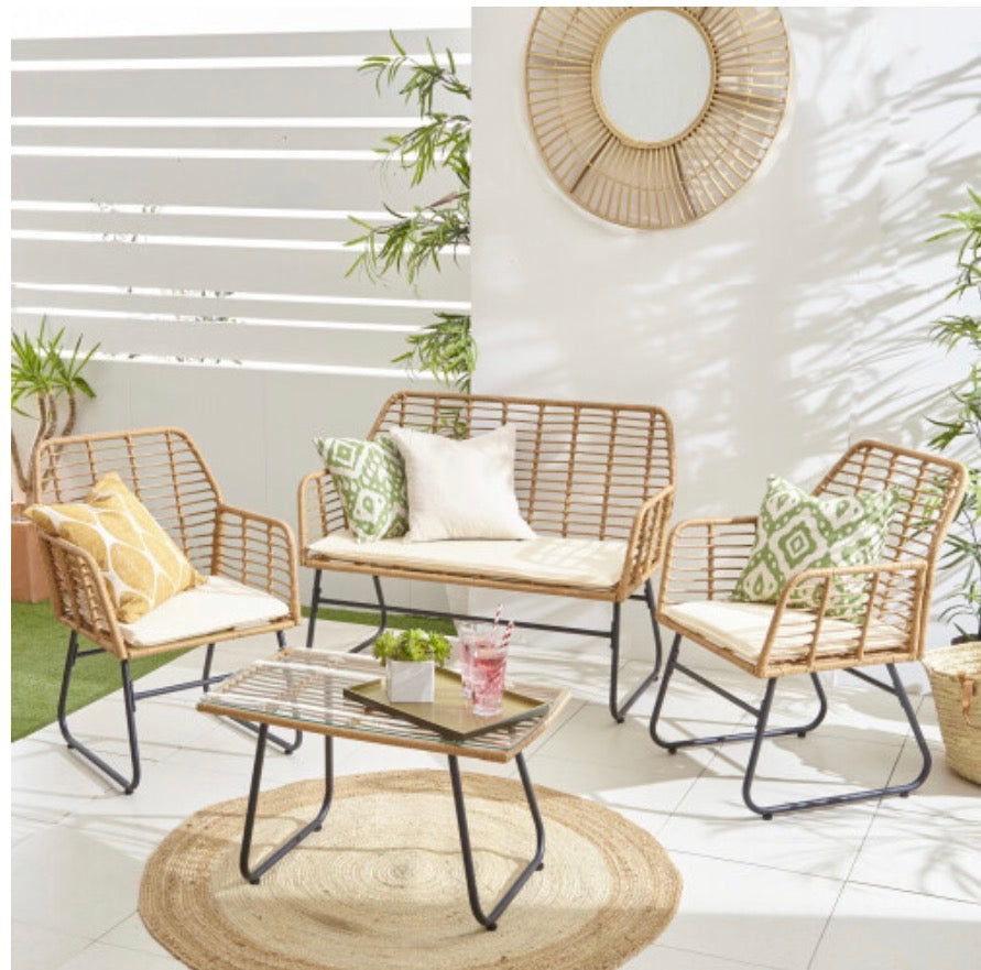 4 Piece Wicker Bamboo Style Garden Set