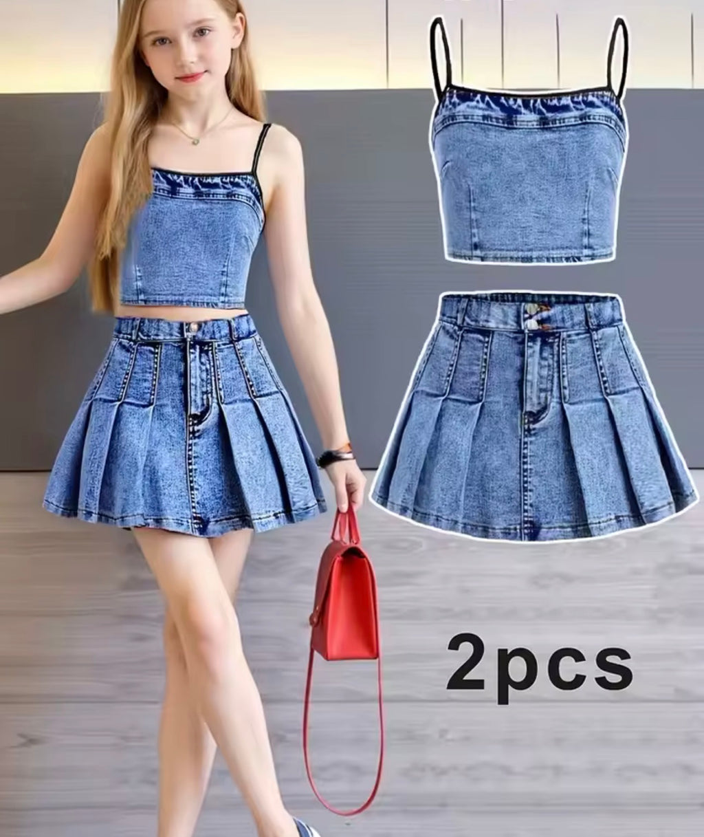 Girls 2-Piece Faux Denim Outfit