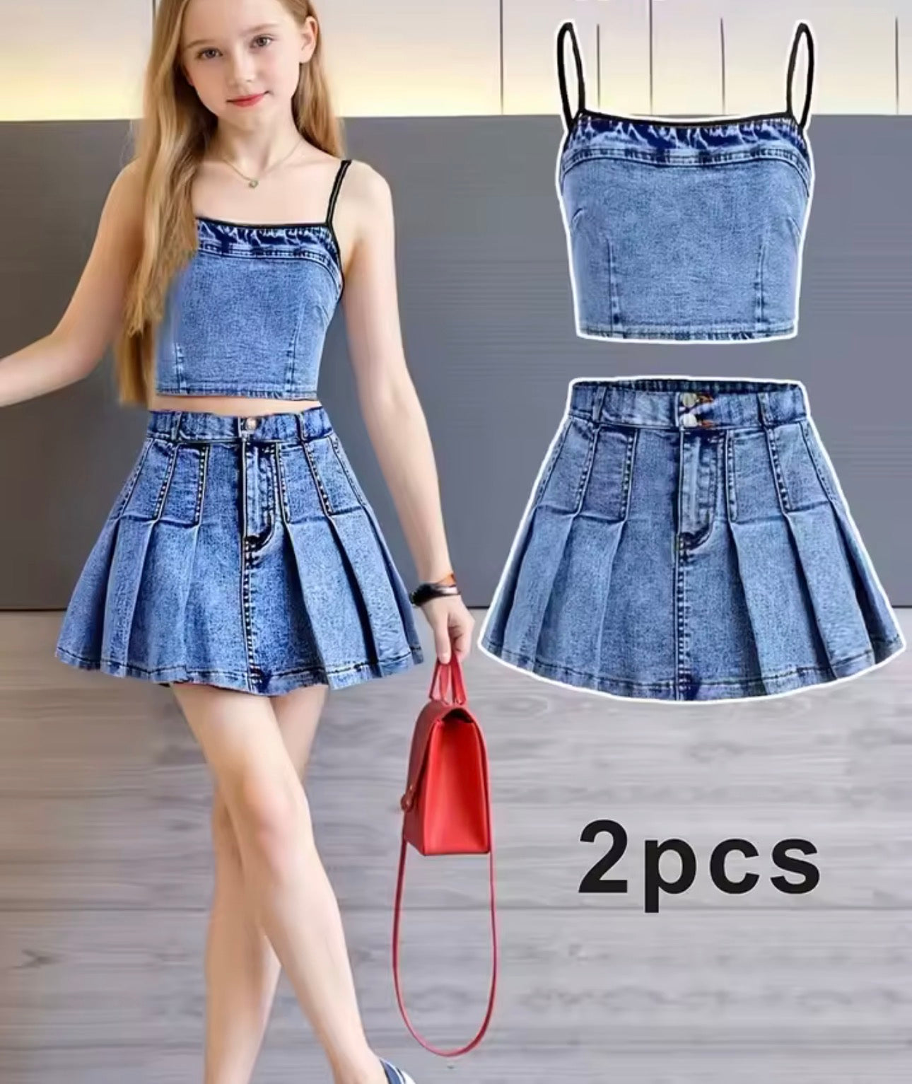 Girls 2-Piece Faux Denim Outfit