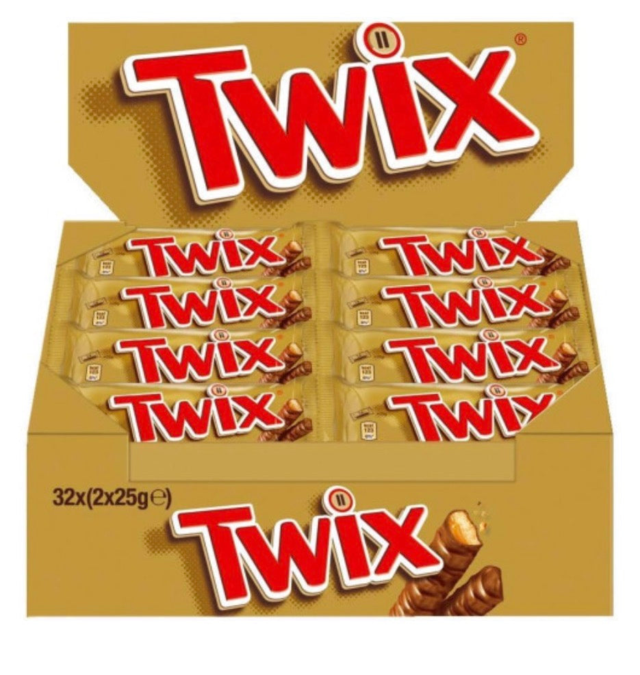Twix Milk Chocolate Bars with Biscuit & Caramel, 32 Snack Bars of 50g