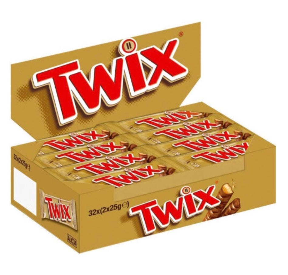 Twix Milk Chocolate Bars with Biscuit & Caramel, 32 Snack Bars of 50g