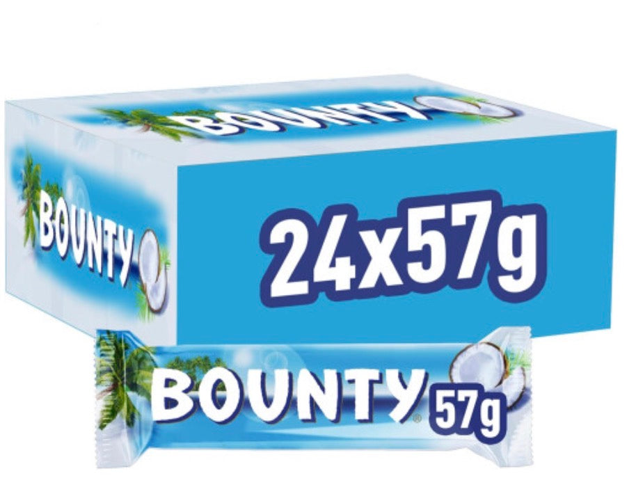 Bounty Coconut & Milk Chocolate Box, Bulk Chocolate Bars, Duo, 24 x 57g