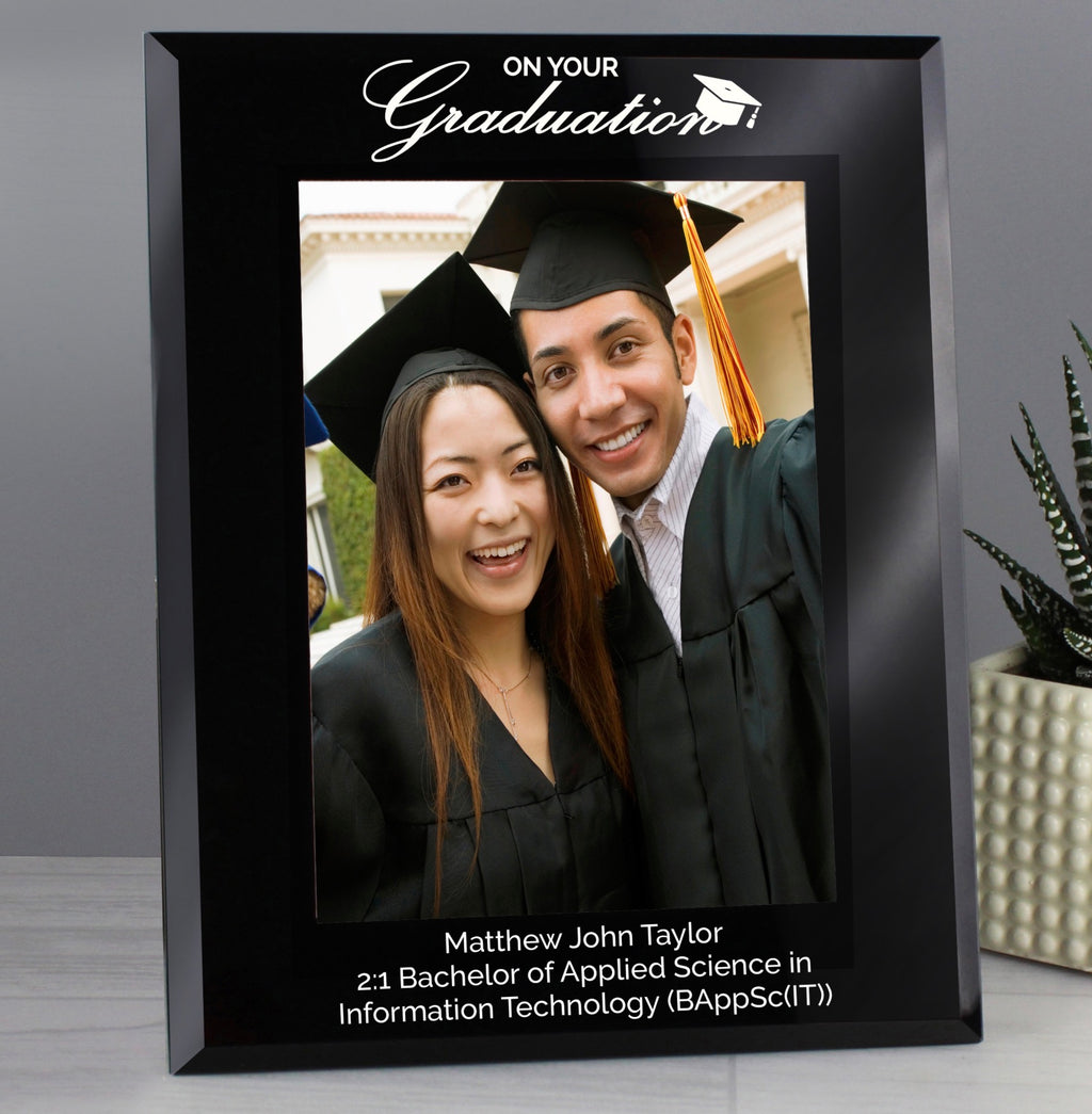 Personalised Graduation Black Glass 5x7 Photo Frame