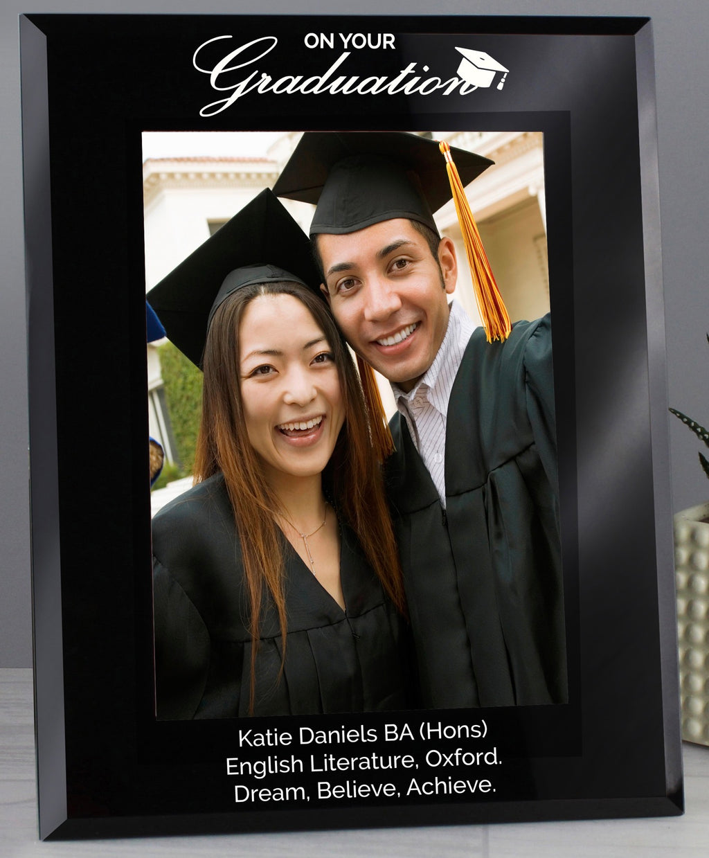 Personalised Graduation Black Glass 5x7 Photo Frame