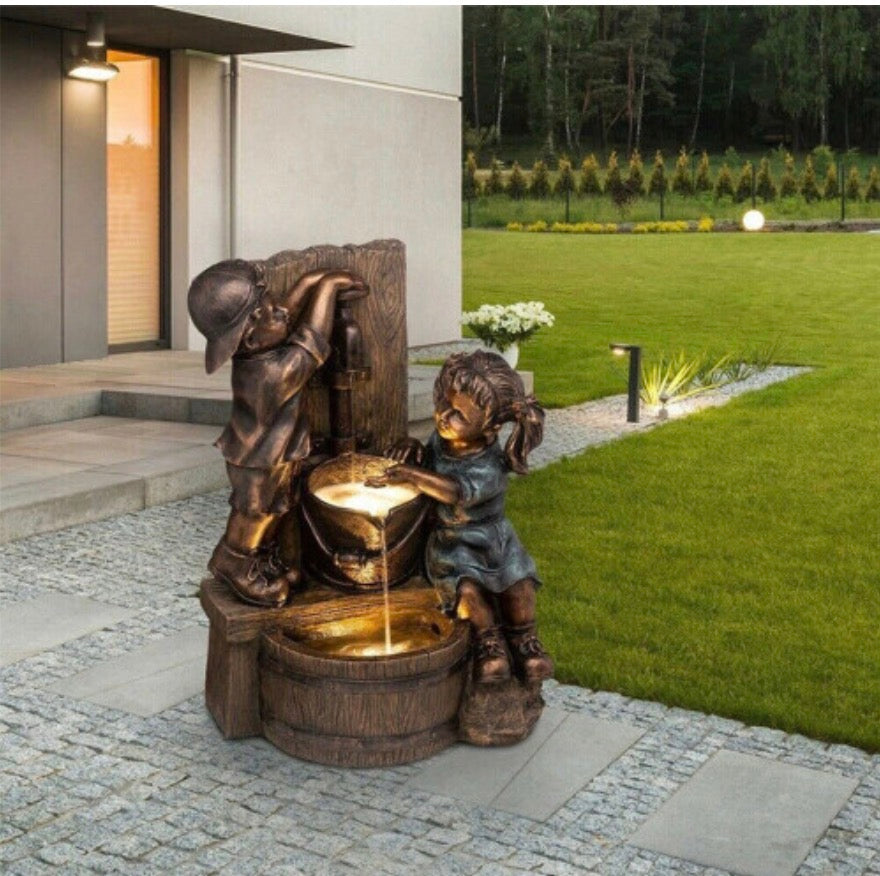 Crafts Statues Garden Ornaments Outdoor Decor Kissing Kids Boy and Girl